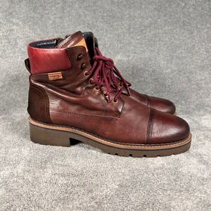 Pikolinos York Boots Brown Cognac Leather Burgundy Red Side Zip Mens 8 EU 41